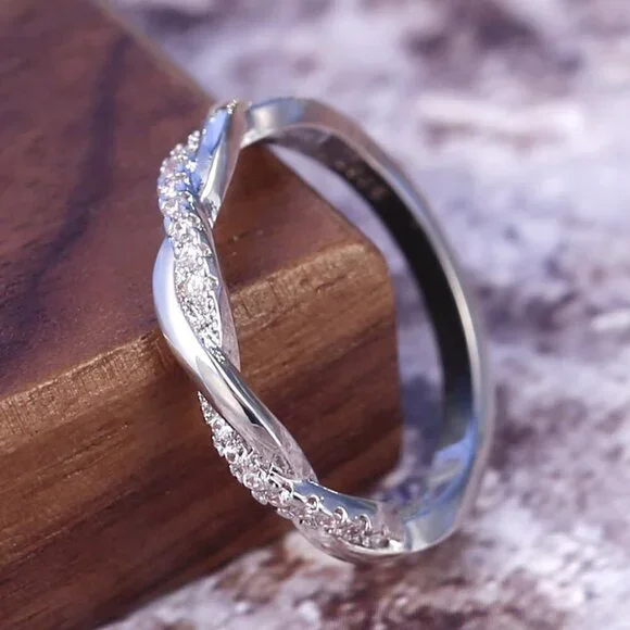 💍 Casual Dinty Two Lines Twining Cross Zircon Thin Rings for Women,INDN8172 - Picture 2 of 7